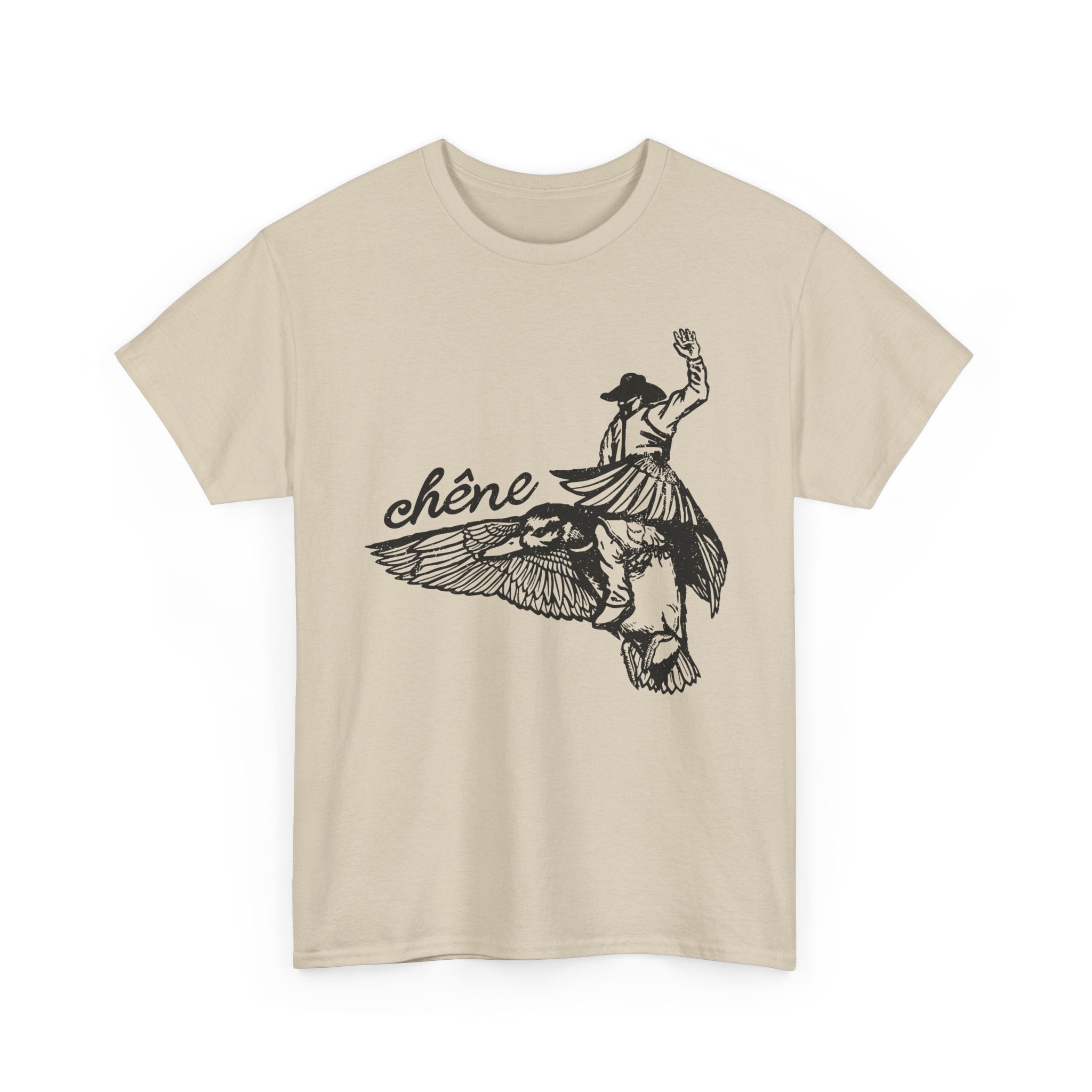 T-Shirt — Vintage Winged Figure Illustration with “chêne” Script