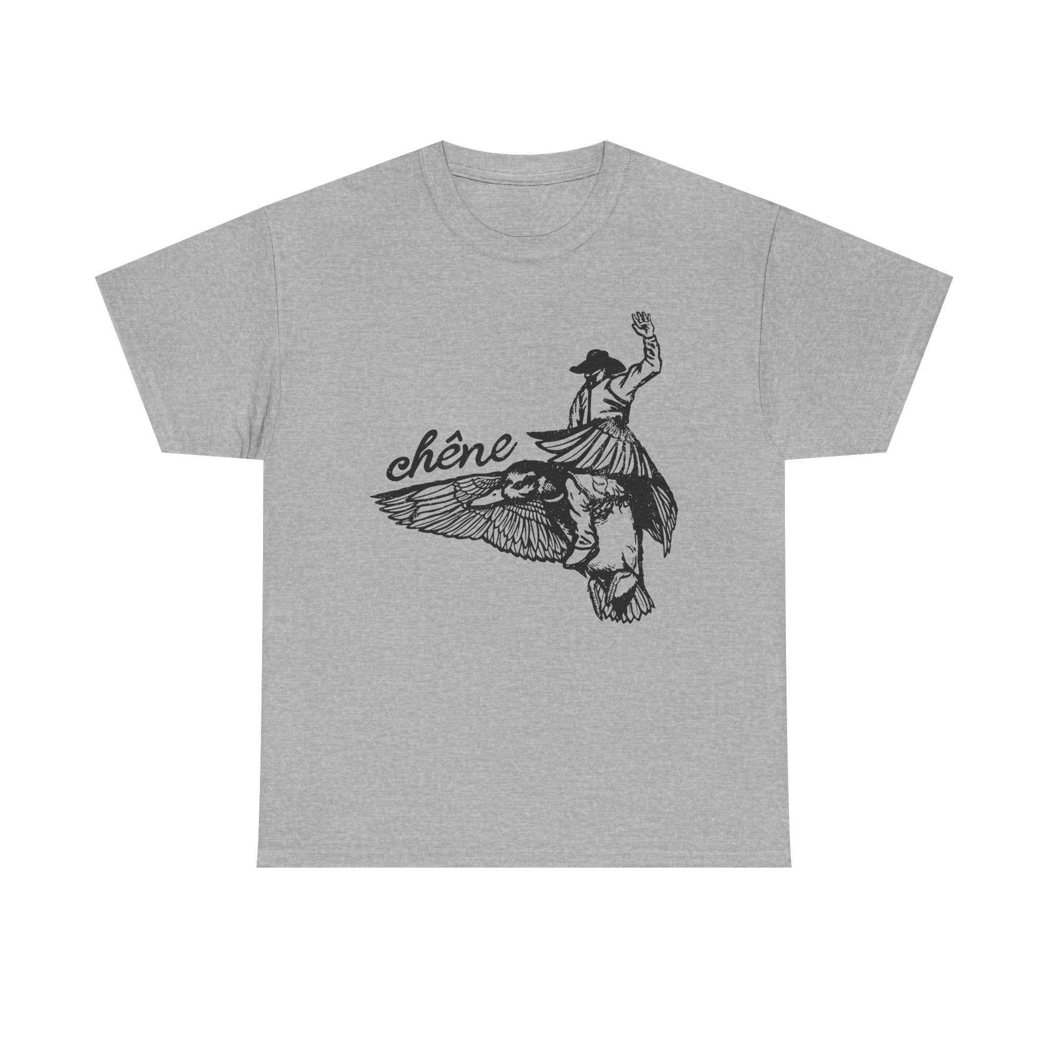 T-Shirt — Vintage Winged Figure Illustration with “chêne” Script
