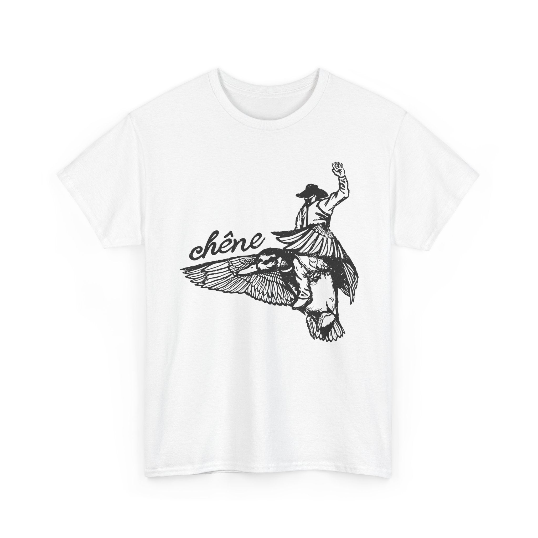 T-Shirt — Vintage Winged Figure Illustration with “chêne” Script
