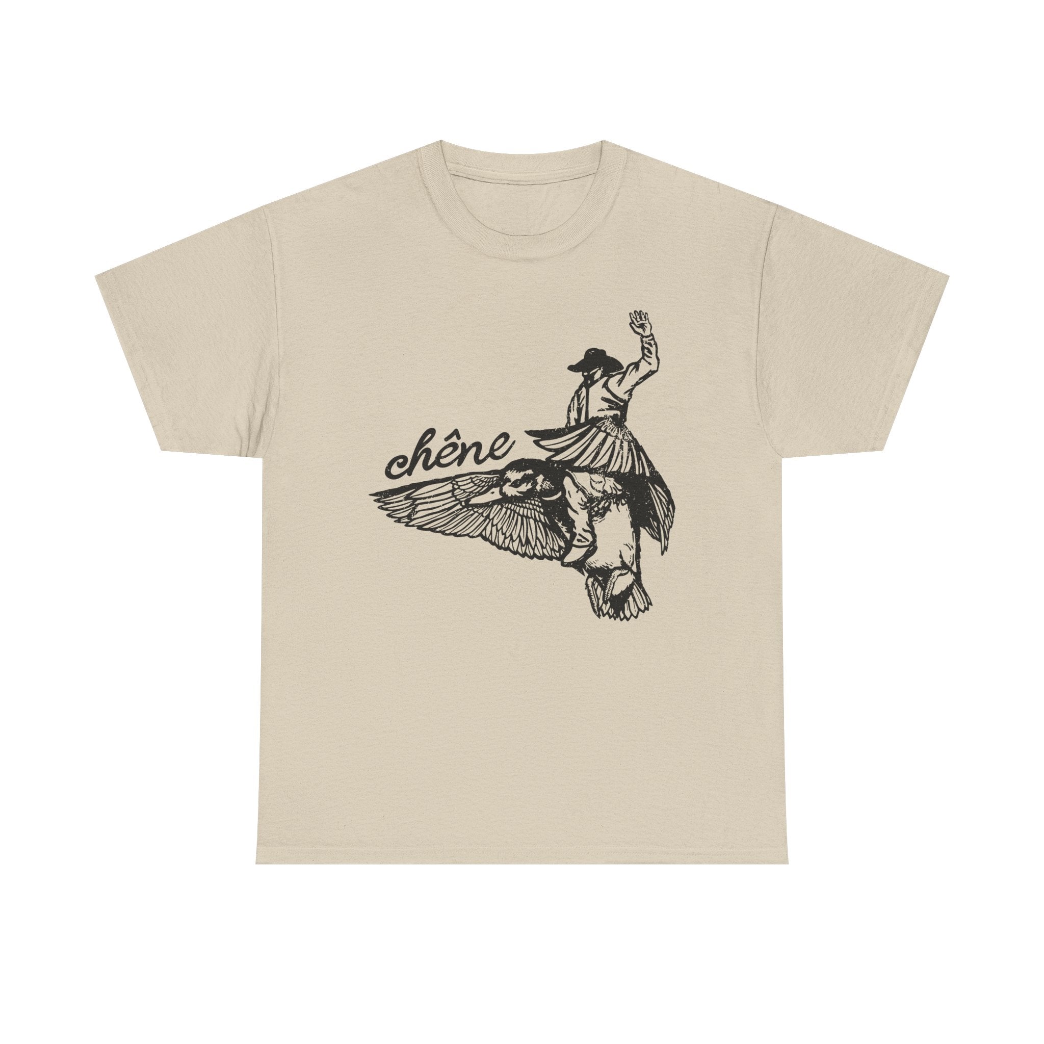 T-Shirt — Vintage Winged Figure Illustration with “chêne” Script